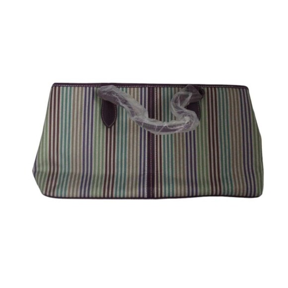 Womens Tote Canvas Large Handbag Purple Striped Fashion Bag With Wristlet NWOT - Picture 1 of 9